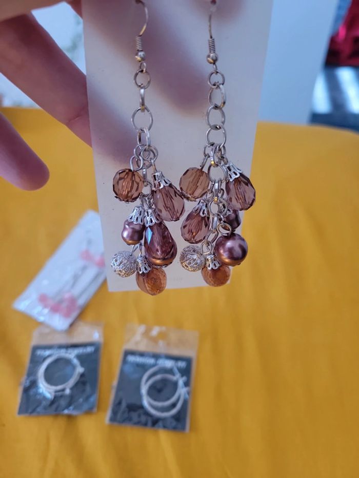 Lot paire de boule d'oreilles percé perles pendentif créole - photo numéro 5