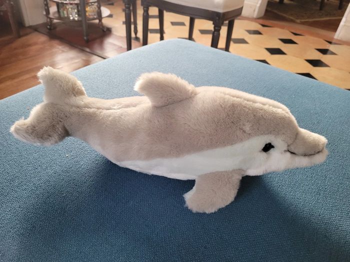 Steiff Peluche Dauphin Gris Bleu Blanc Cappy 37cm grand doudou océan collection - photo numéro 4
