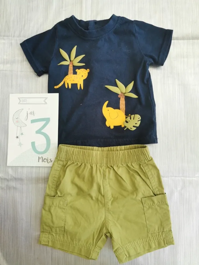 Ensemble short tee shirt jungle 3 mois