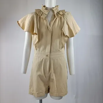 Combishort beige volantée col lavallière en coton - Daphnea Paris taille M A963