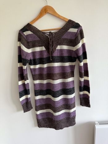 Robe manches longues hiver marron blanc violet taille 38 M