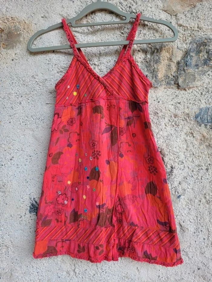 Superbe robe d'été coton IKKS rouge à motifs, 8 ans