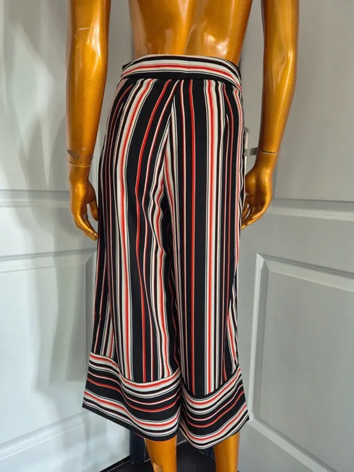 Pantalon Court Large Noir à Rayures Femme Taille S/36 - photo numéro 2