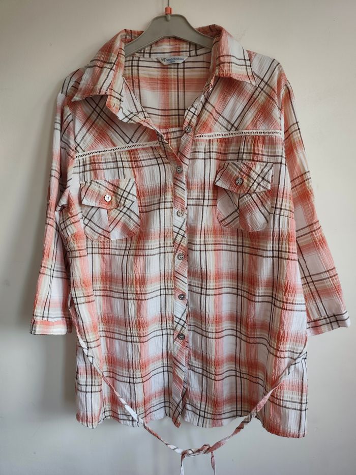 Chemise à carreaux blanc/orange – Taille 42/44 – World Fashion