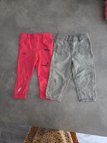 Lot 2 pantalons bébé fille jean gris legging rose motifs T18mois TBE orchestra