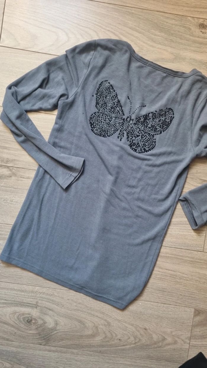 Haut tee shirt manches longues 40 L gris dos papillon - photo numéro 2