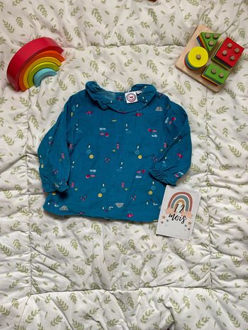 blouse manches longues bleu à motifs en velours 12 mosi la compagnie des petits