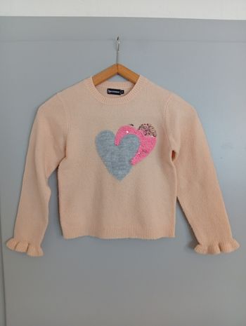 Pull abricot coeurs sequins 8ans