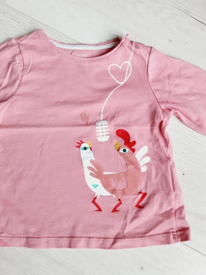 Vêtement bébé fille tee-shirt manches longues Obaïbi rose Zanimo music oiseaux 23 mois 2 ans - photo numéro 2