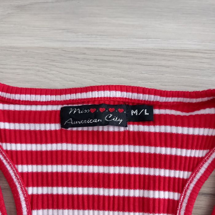 Débardeur femme à bretelles blanc et rouge Miss American City taille  M - photo numéro 2