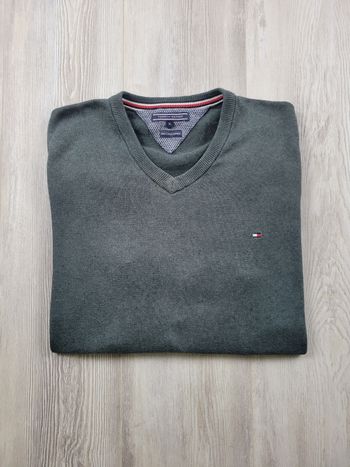 Pull vert foncé Tommy Hilfiger – col V – coton/cachemire – taille XL – excellent état