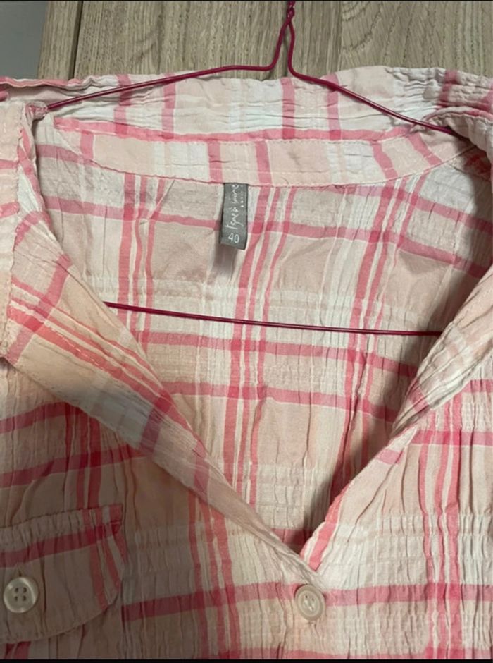 Chemise blouse légère à carreaux rose et blanc - photo numéro 3
