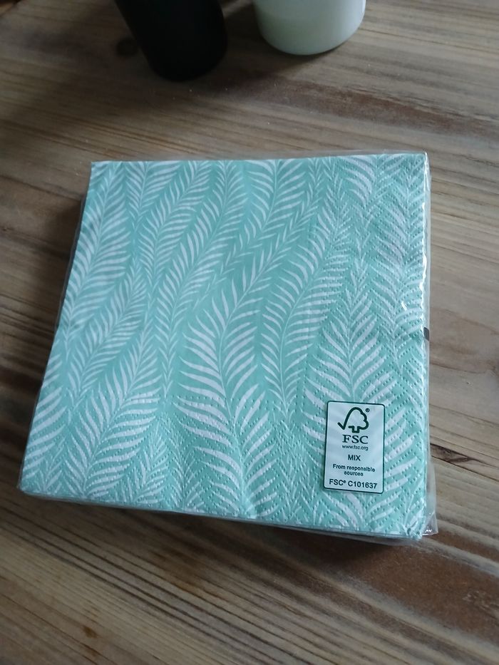Lot 20 serviettes papier vert d’eau & blanc - FSC