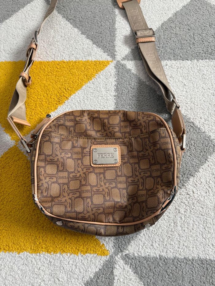 Sac à bandoulière en toile enduite Ferre | Beige et marron | 24 X 20 cm - photo numéro 3