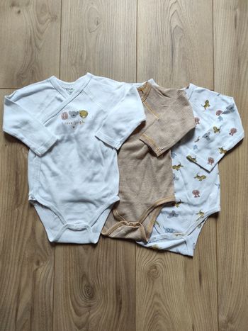Lot 3 bodies manches longues 12 mois Kiabi