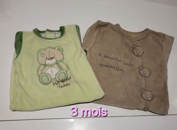 Lot de 2 pyjamas mixte velours bébé 3 mois