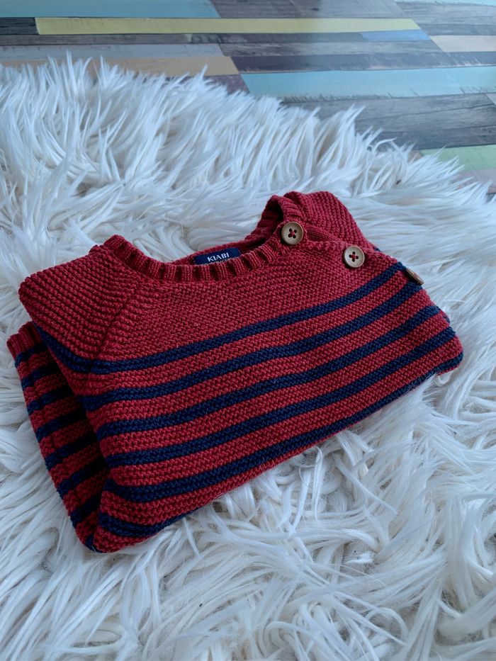 Pull imitation laine bordeaux et bleu marine 6 mois