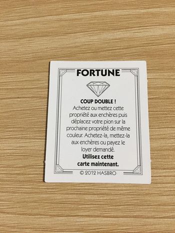 Carte Fortune coup double pièce détachée jeu de société Monopoly Millionnaire #A45