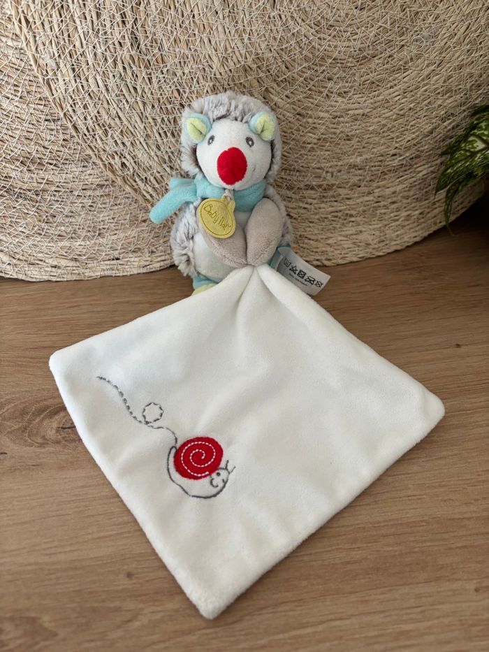 Doudou hérisson Gaston gris bleu mouchoir escargot baby nat - photo numéro 1
