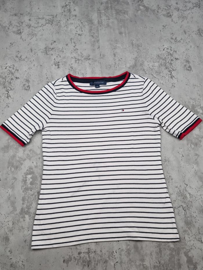 T-shirt rayé Tommy Hilfiger blanc et bleu marine – Taille M Femme - photo numéro 3
