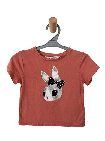 T-shirt manches courtes rose motif lapin - H&M 92cm (2 - 3 ans)