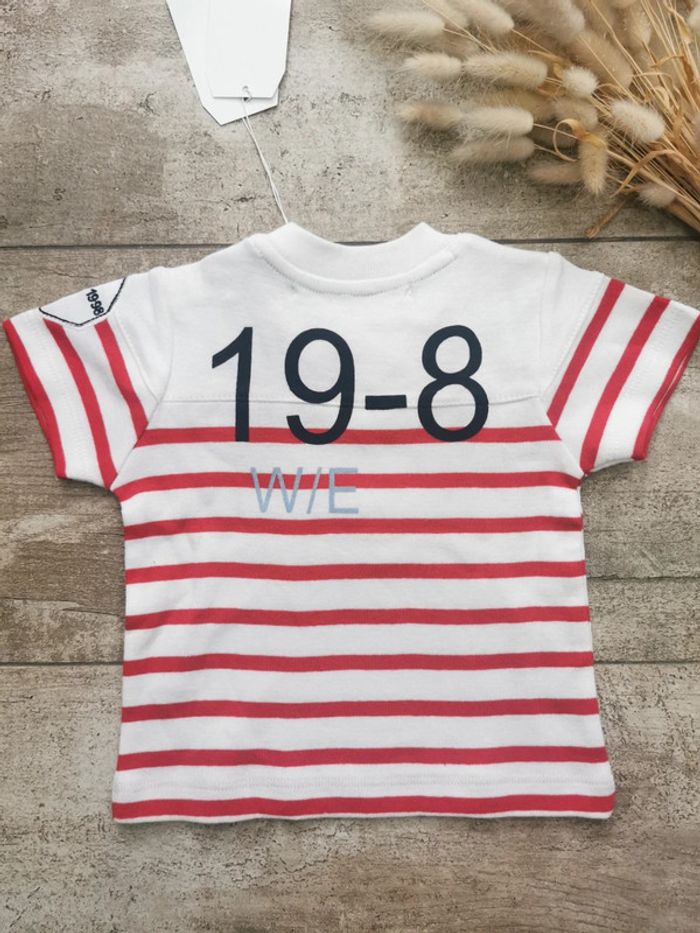 Teeshirt Week-end à la mer 6mois rouge et blanc marinière Neuf avec étiquette - photo numéro 6
