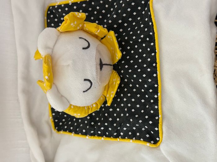 Doudou plat Lion SAUTHON visage dormeur Blanc, Jaune & Noir à Pois - photo numéro 5