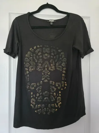 T shirt femme tête de mort noir/doré S Jennyfer