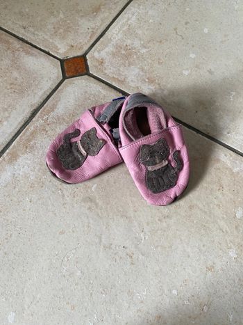 Chaussons cuir rose et chocolat