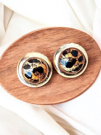 paire de boucles d'oreilles vintage made in germany, à clip, imprimée léopard