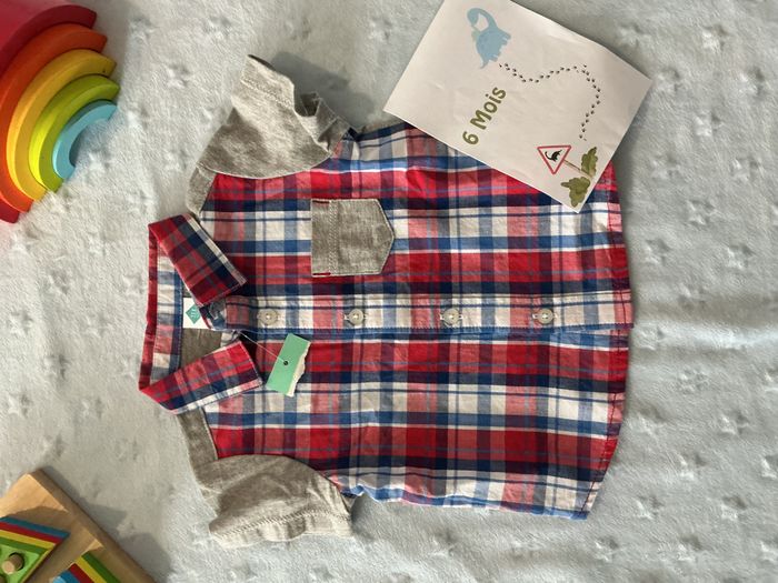 chemise manches courtes à carreaux rouge blanc et bleu 6 mois tex - photo numéro 3