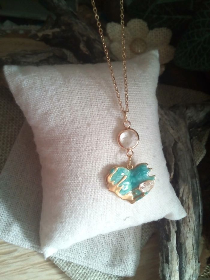 Collier cœur érodé et connecteur en pierre de cristal de quartz - photo numéro 3