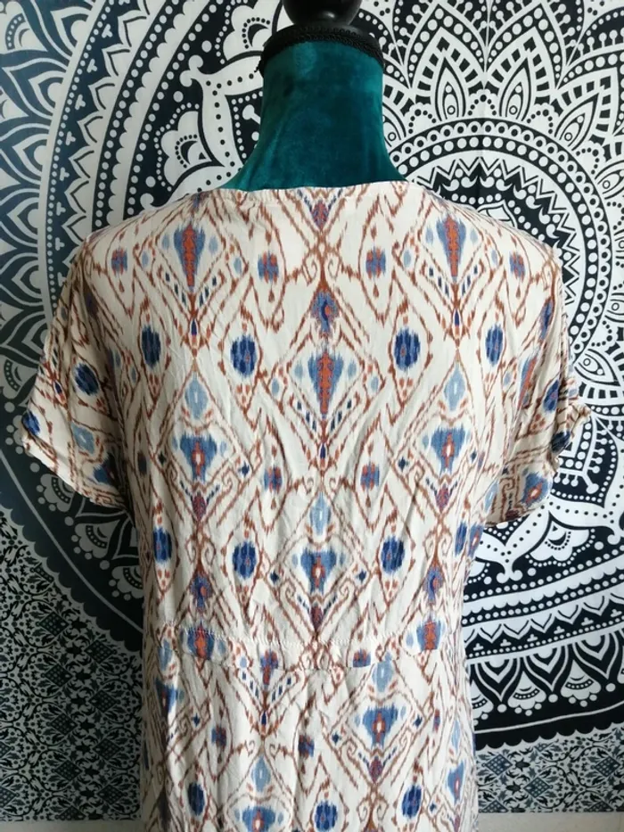 Robe longue beige avec motifs et tresse col v / ema blue's / (S-M-L moulant) - photo numéro 7