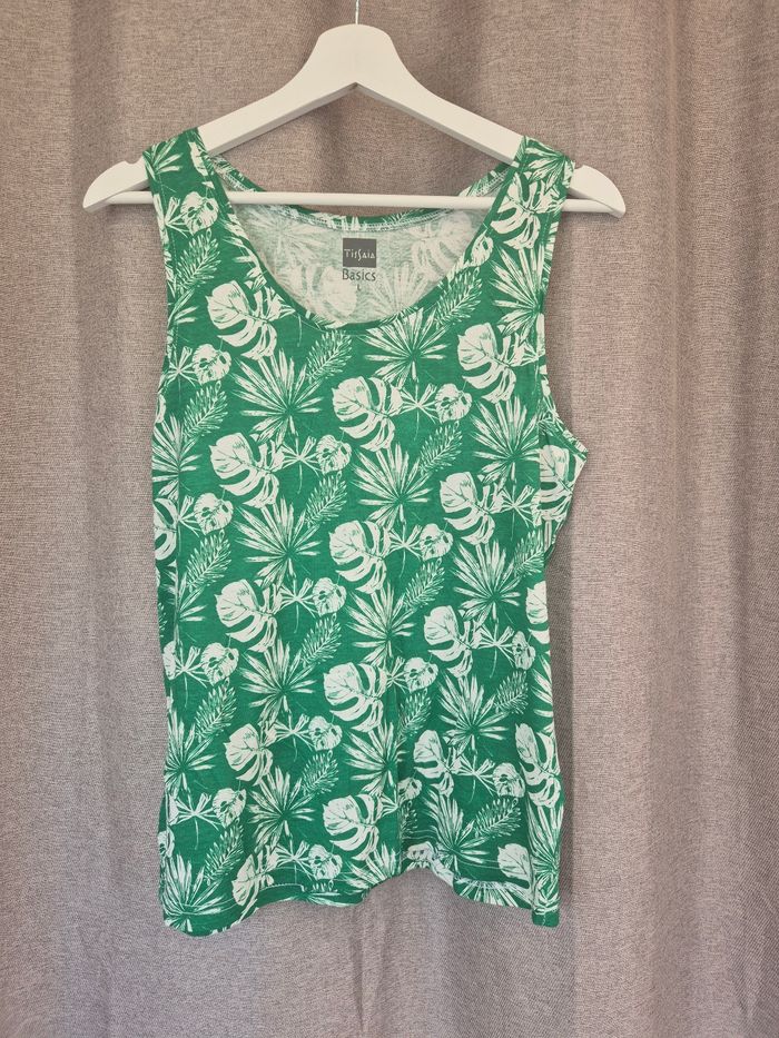 Débardeur Tropical Vert & Blanc Taille L Tissaia Basics - photo numéro 1