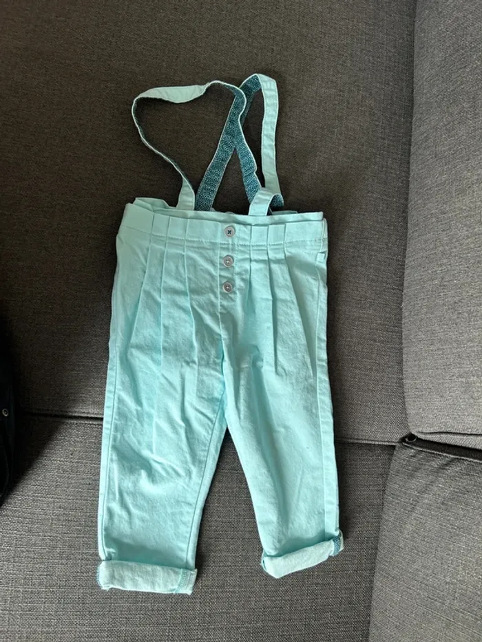Pantalon salopette bébé fille, obaïbi, 24 mois, turquoise