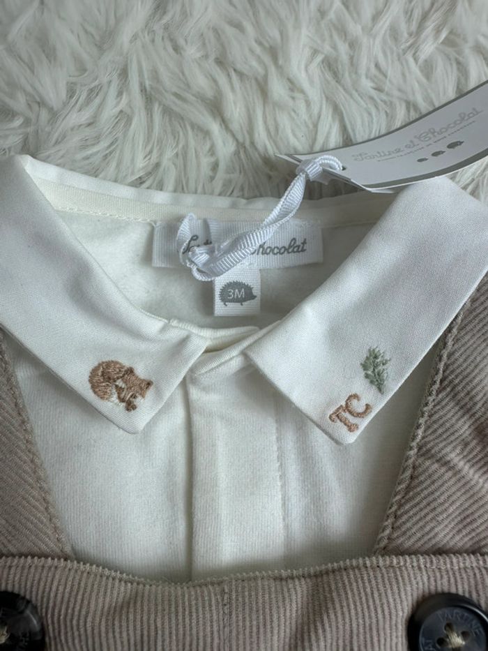Ensemble tartine et chocolat salopette en velours beige et body manches longues taille 3 mois - photo numéro 4