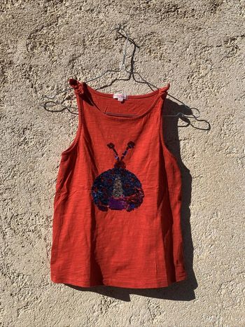 Haut Tshirt rouge Coccinelle à sequins Dpam T8 ans