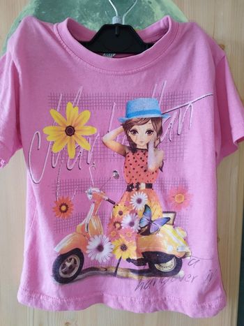 T-shirt fille mobilette fleurs papillons