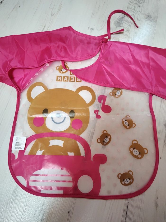 Blouse peinture / bavoir à manches ours rose - photo numéro 3