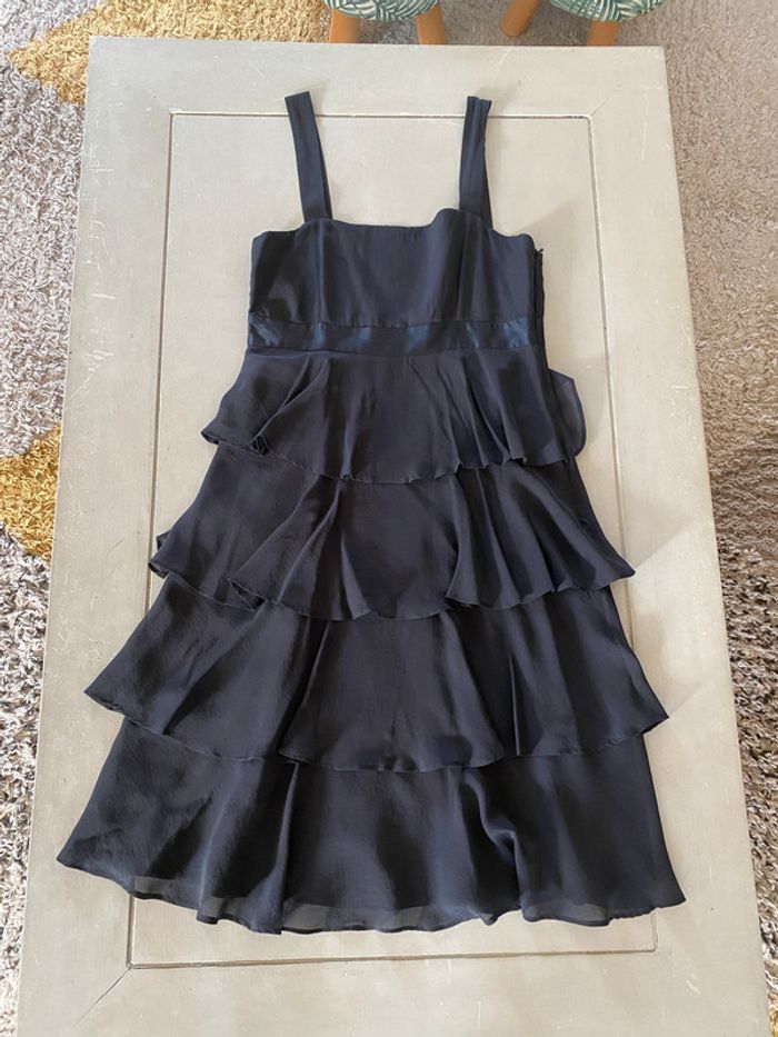 Robe 123 noire à volants 100% soie taille 38 - photo numéro 14