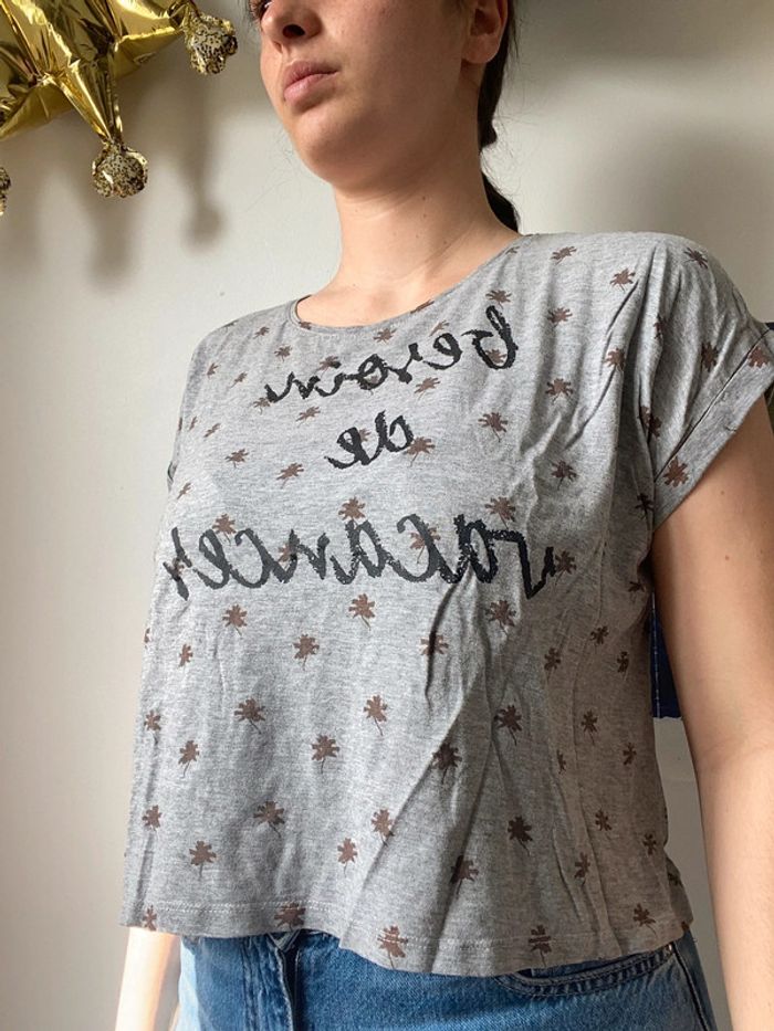 Tee shirt gris motifs palmier
