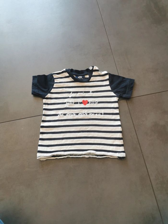 Tee-shirt manches courtes coton blanc 18 mois petit cœur à mamie