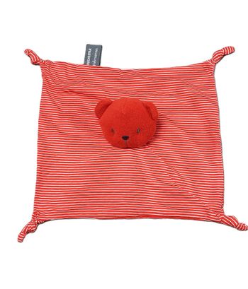 Doudou plat rayé ours rouge ORCHESTRA PREMAMAN blanc tête éponge