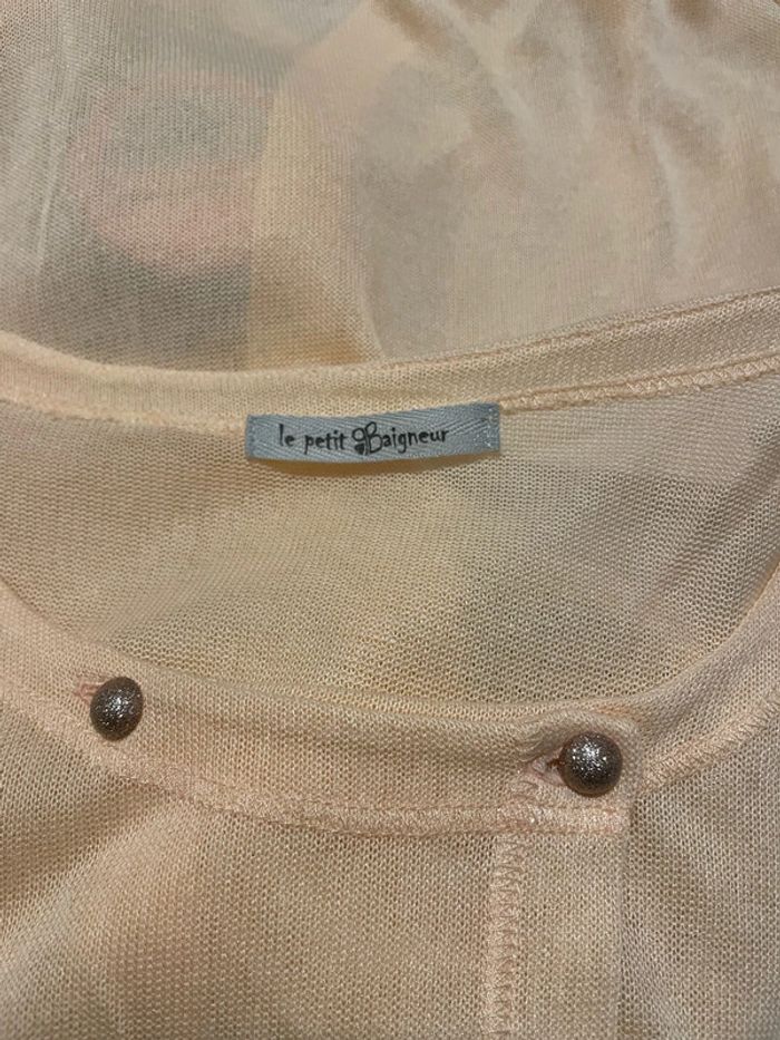 Pull fin manche 3/4 chauve souris ouvert devant abricot corail neuf le petit baigneur taille S - photo numéro 6