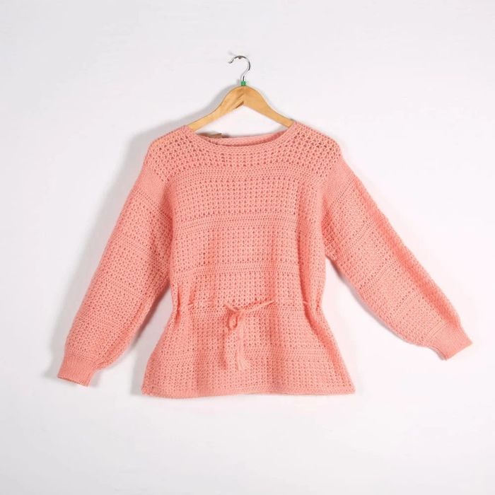 Superbe tricot en laine rose pastel fait main (#23431)