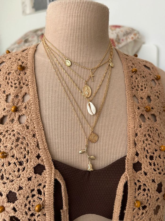 Collier à plusieurs rangs en laiton or - photo numéro 3