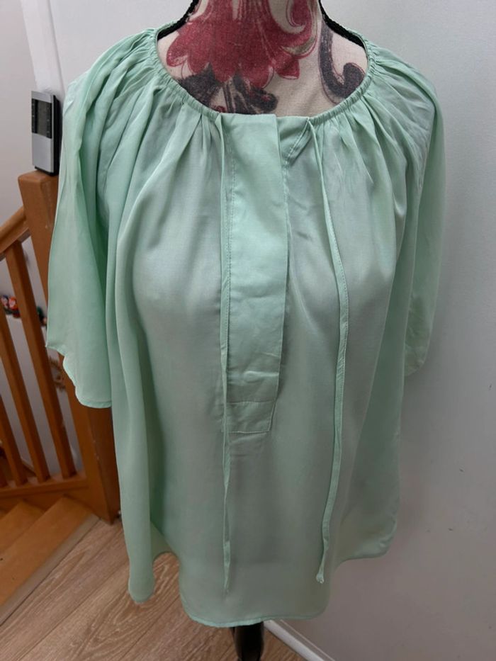 Tunique vert anis taille L h&m blouse été en viscose et polyester - photo numéro 2