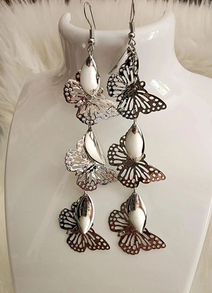 💎Boucles d’oreilles Pendantes Argenté Papillons 💎