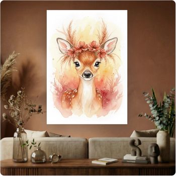 Affiche murale “Faon Fleuri” illustration enfant bohème forêt déco A3 Sans cadre