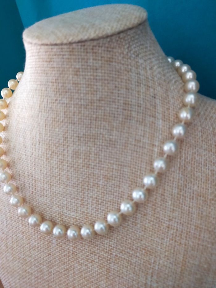 Collier perles nacrées imitation – vintage classique 40 cm – fermoir rond - photo numéro 2